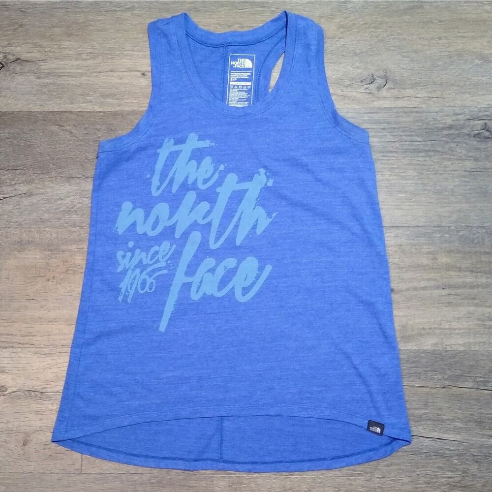 The North Face Womens Tank Top Small Blue Classic Fit Racer Back Cotton Blend